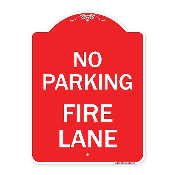 Signmission No Parking Fire Lane W/ Striped Border, Red & White Aluminum Sign, 18" x 24", RW-1824-23623 A-DES-RW-1824-23623 - main